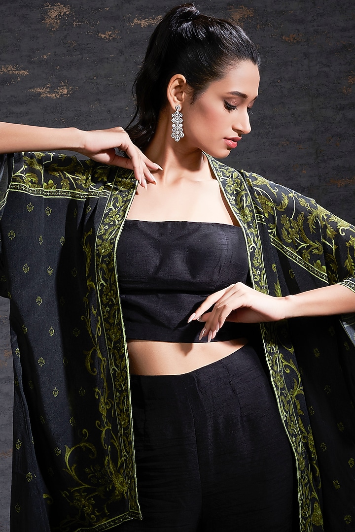 Black & Olive Printed Cape by Hemant Trevedi at Pernia's Pop Up Shop