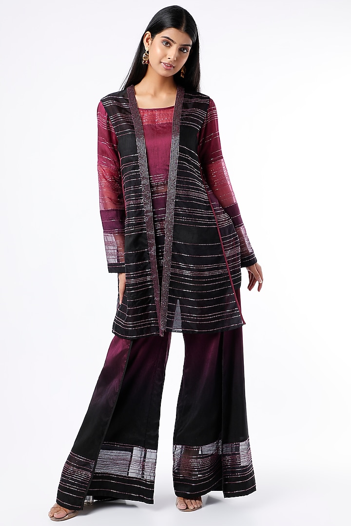 Wine Ombre Embroidered Jacket Se by Hemant Trevedi