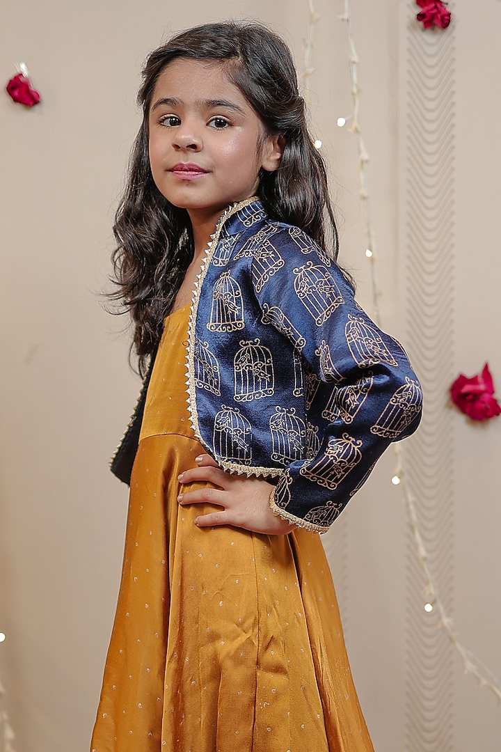 Royal Blue Embellished Jacket Set For Girls by Tiny Colour at Pernia's Pop Up Shop