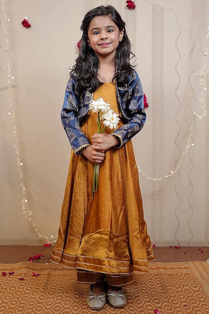 Royal Blue Embellished Jacket Set For Girls by Tiny Colour at Pernia's Pop Up Shop