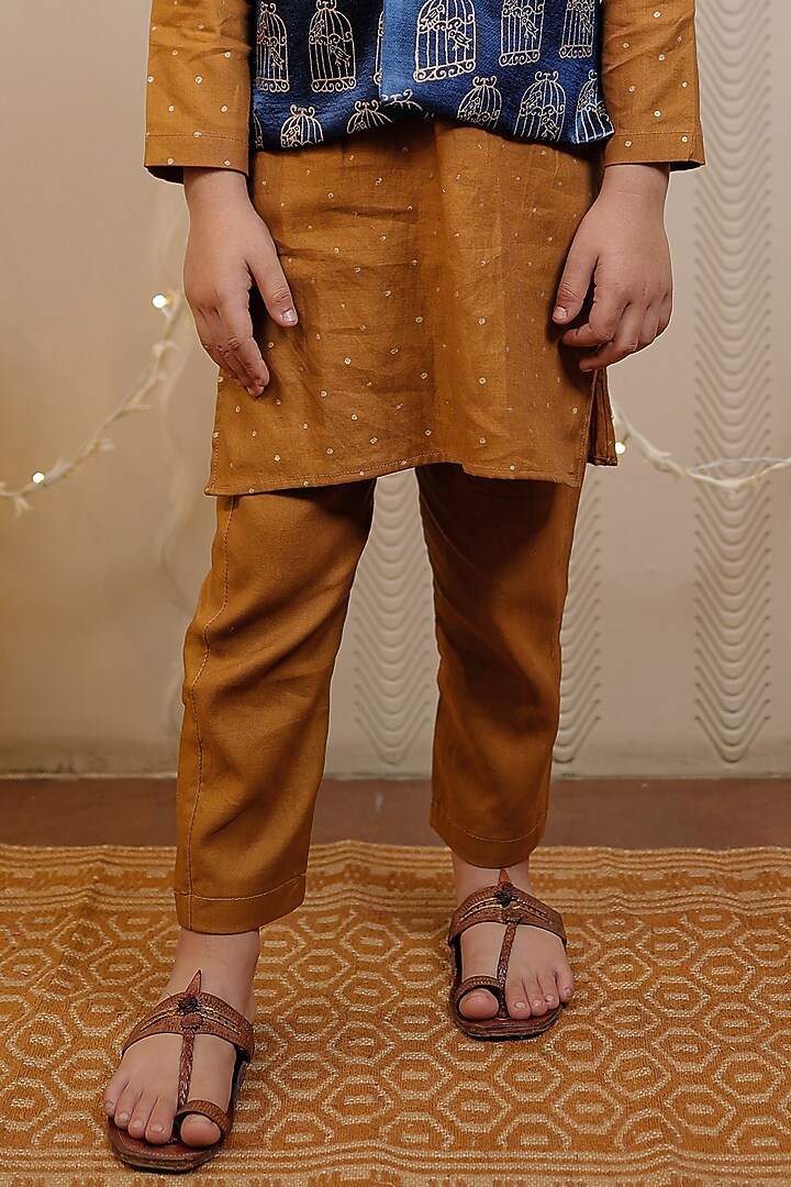 Royal Blue Mashru Silk Blocked Printed Nehru Jacket Set For Boys by Tiny Colour at Pernia's Pop Up Shop