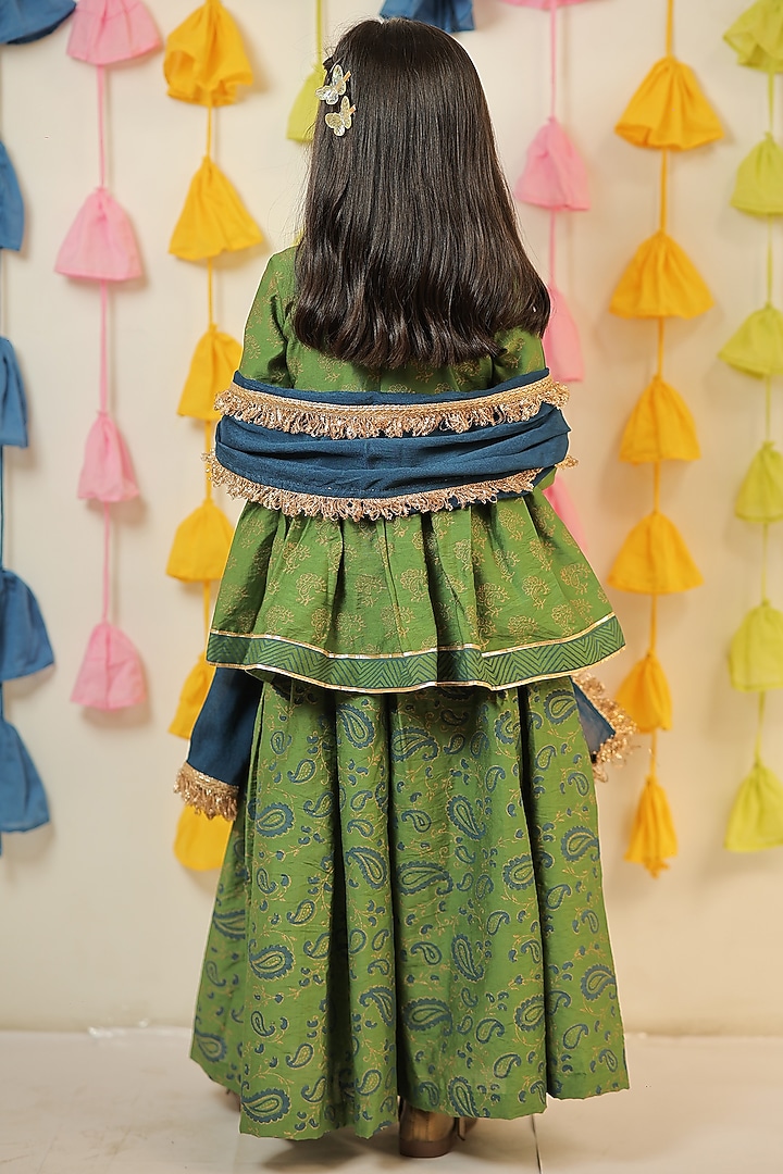 Green Chanderi Sharara Set For Girls by Tiny Colour at Pernia's Pop Up Shop