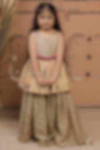 Beige Dola Silk Printed Sharara Set For Girls by Tiny Colour at Pernia's Pop Up Shop