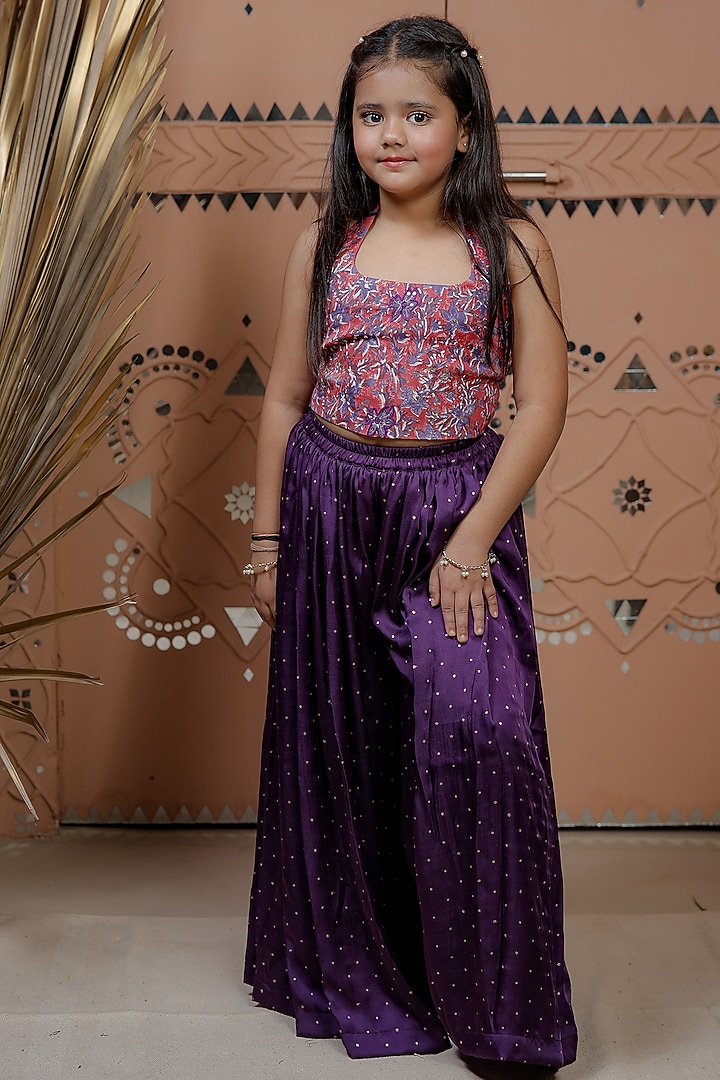 Purple Modal Sharara Set For Girls by Tiny Colour at Pernia's Pop Up Shop