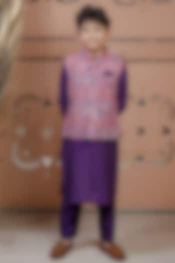 Purple Modal Floral Nehru Jacket Set For Boys by Tiny Colour at Pernia's Pop Up Shop