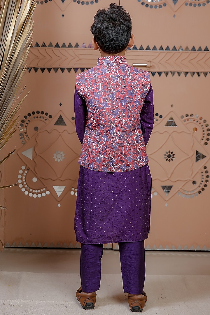 Purple Modal Floral Nehru Jacket Set For Boys by Tiny Colour at Pernia's Pop Up Shop
