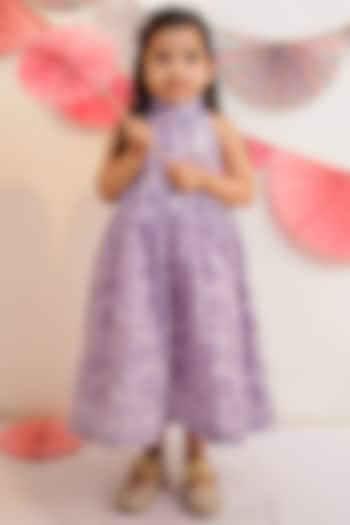 Lilac Mul Cotton Printed Dress For Girls by Tiny Colour