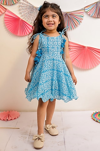 blue dress for baby girl Block Printed Dress