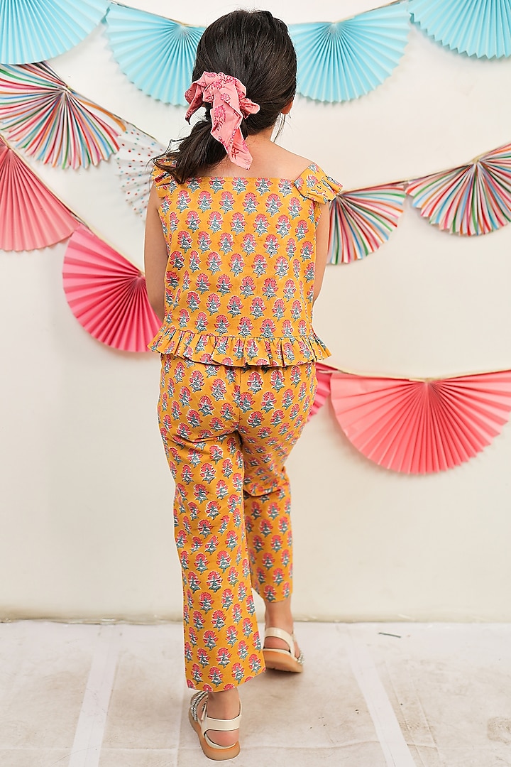 Mustard Yellow Cotton Floral Printed Co-Ord Set For Girls by Tiny Colour at Pernia's Pop Up Shop