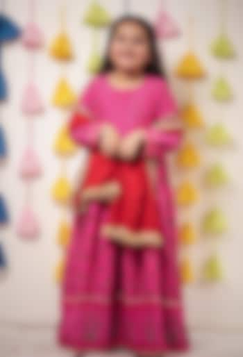 Pink Chanderi Block Printed Anarkali Set For Girls by Tiny Colour at Pernia's Pop Up Shop