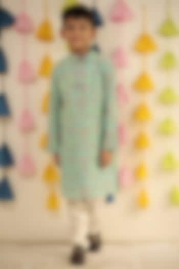 Sky Blue Mulmul Cotton Kurta Set For Boys by Tiny Colour