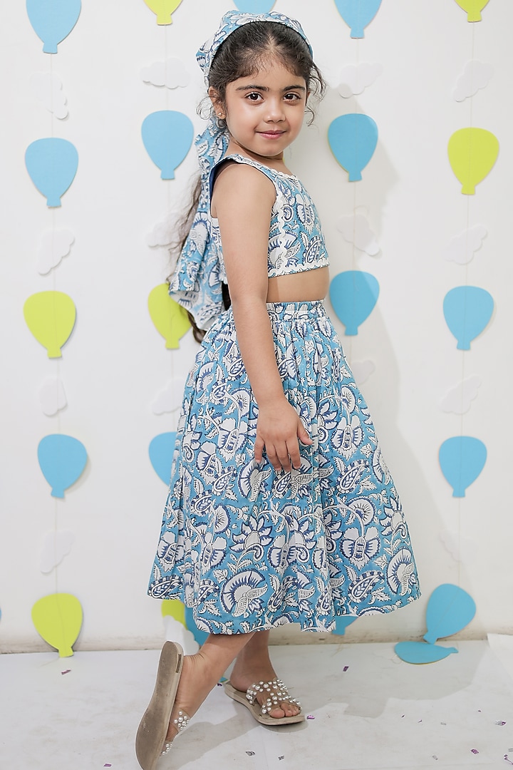 Blue Cotton Printed Co-Ord Set For Girls by Tiny Colour at Pernia's Pop Up Shop