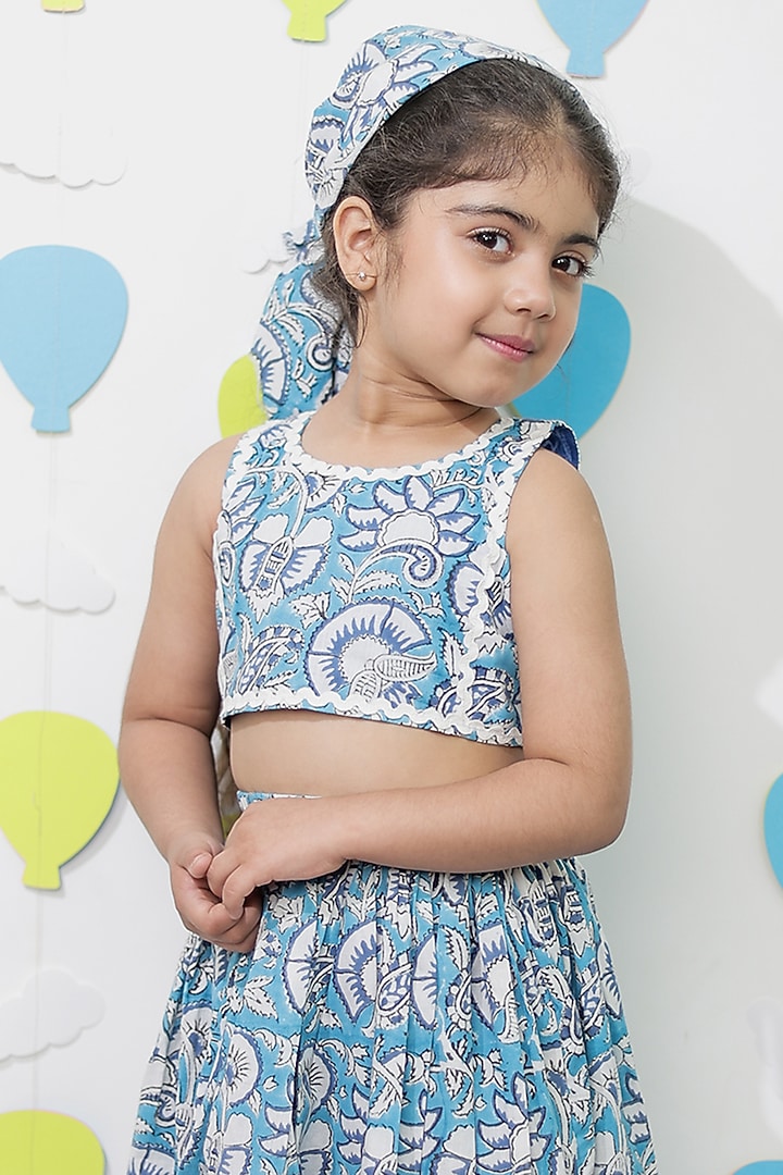 Blue Cotton Printed Co-Ord Set For Girls by Tiny Colour at Pernia's Pop Up Shop