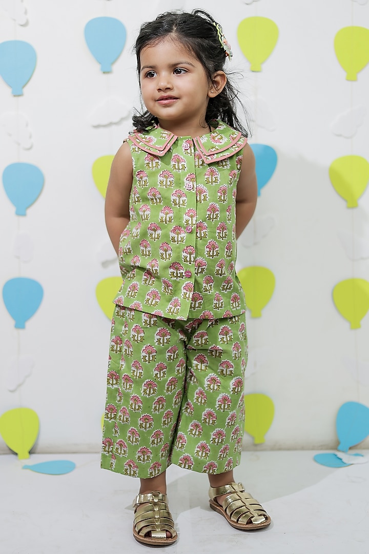 Green Cotton Co-Ord Set For Girls by Tiny Colour at Pernia's Pop Up Shop