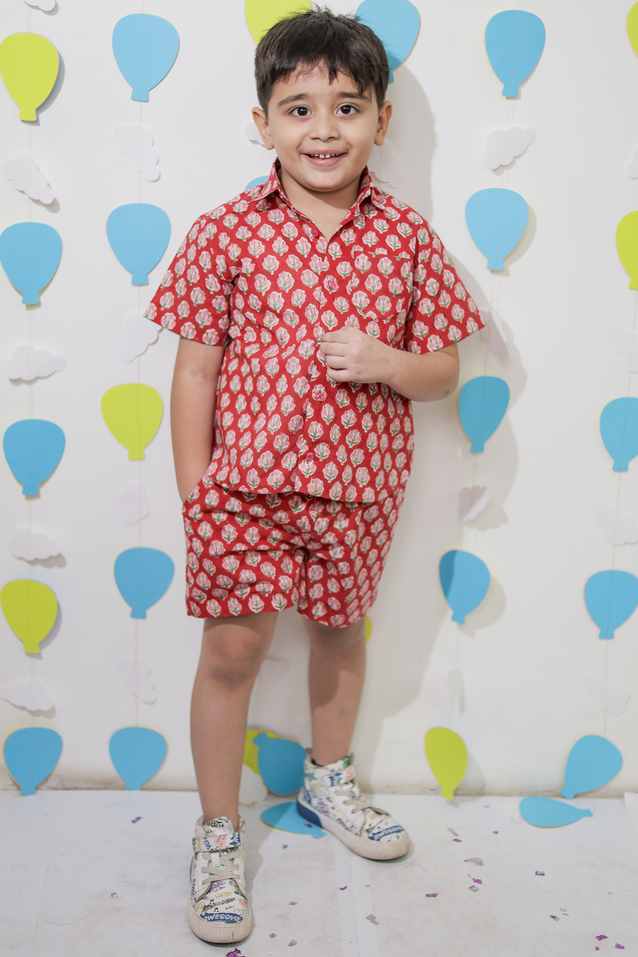 Red Cotton Co-Ord Set For Boys by Tiny Colour