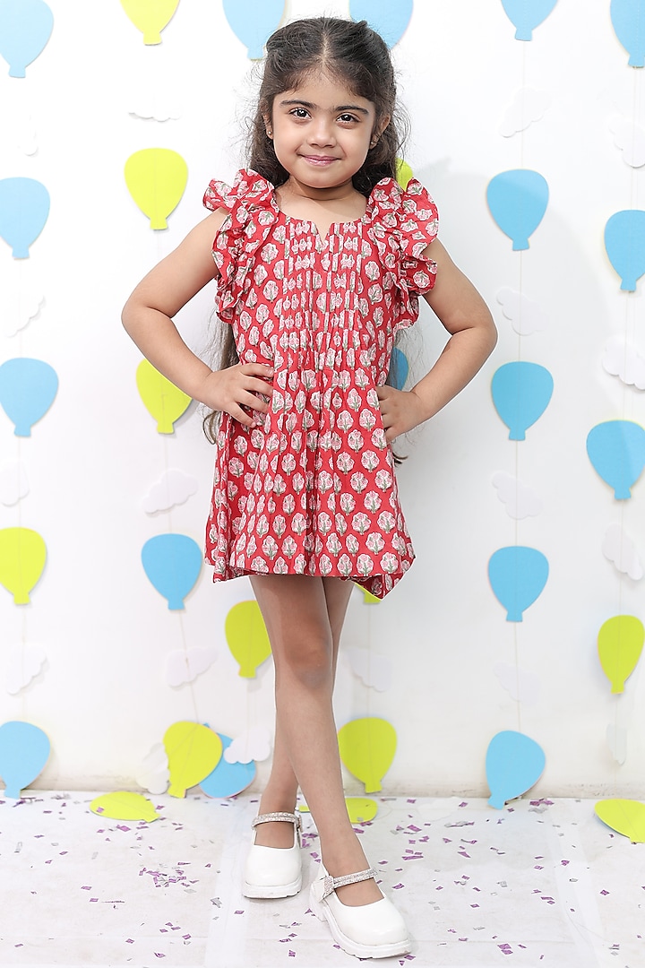 Red Cotton Dress For Girls by Tiny Colour at Pernia's Pop Up Shop