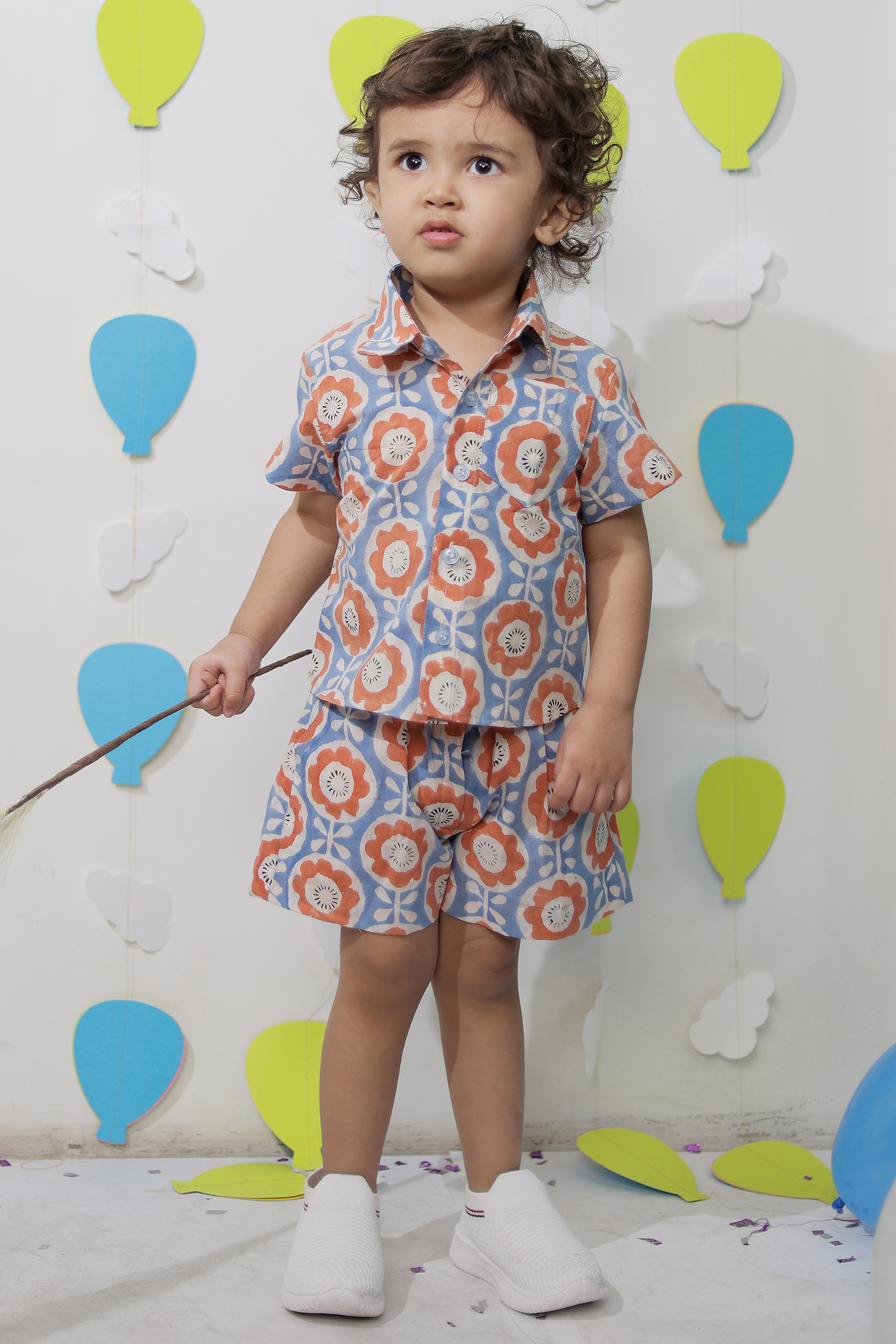 Blue & Orange Cotton Co-Ord Set For Boys by Tiny Colour