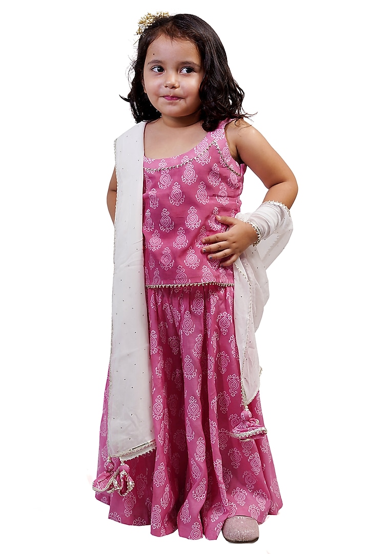 Pink Printed Sharara Set For Girls by Tiny Colour