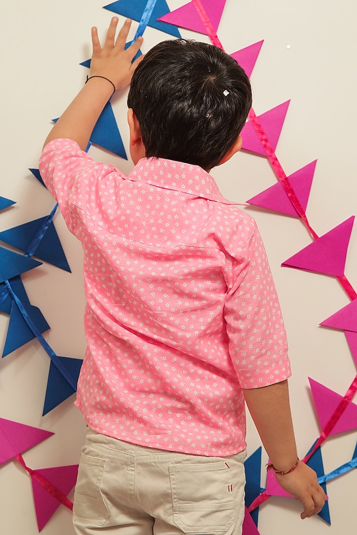 Pink & White Cotton Printed Shirt For Boys by Tiny Colour at Pernia's Pop Up Shop