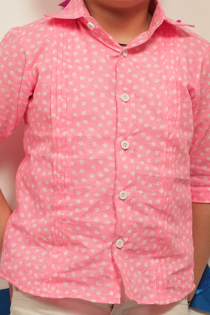Pink & White Cotton Printed Shirt For Boys by Tiny Colour at Pernia's Pop Up Shop