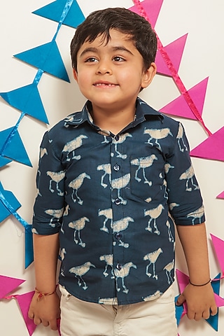 Indigo Blue Printed Shirt For Boys by Tiny Colour