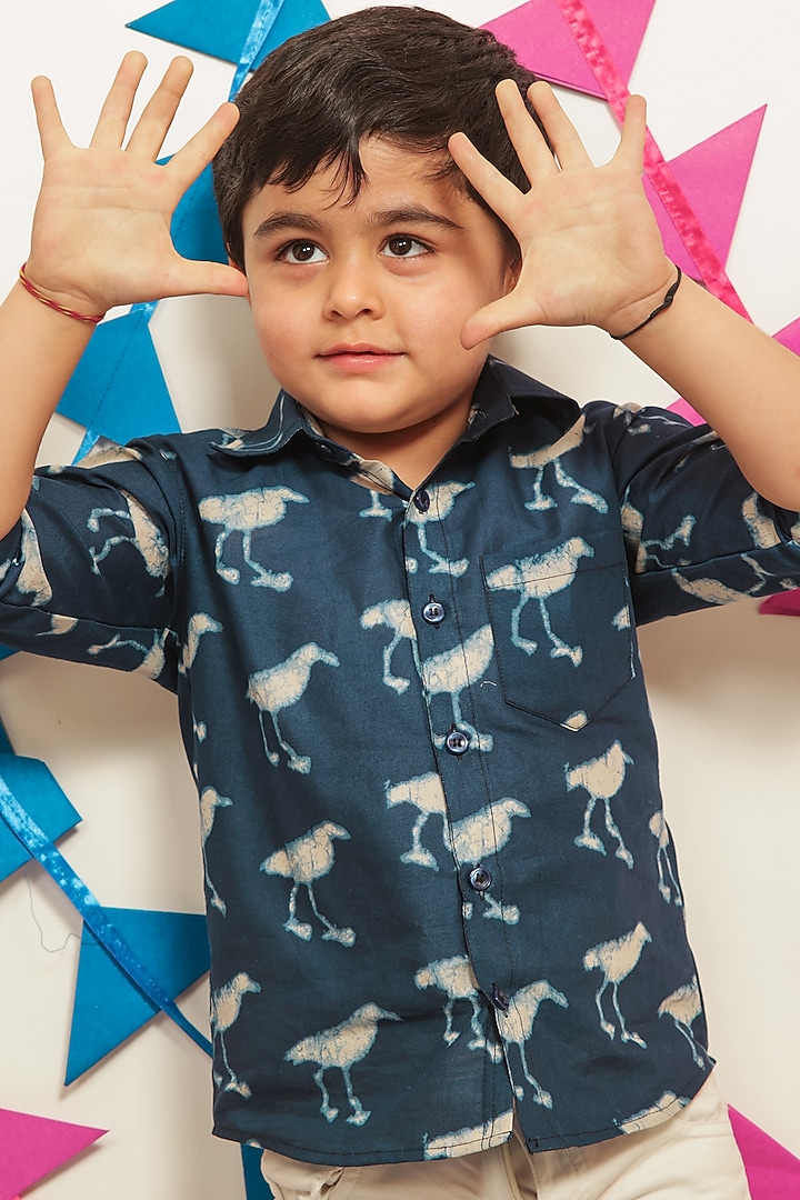 Indigo Blue Printed Shirt For Boys by Tiny Colour at Pernia's Pop Up Shop