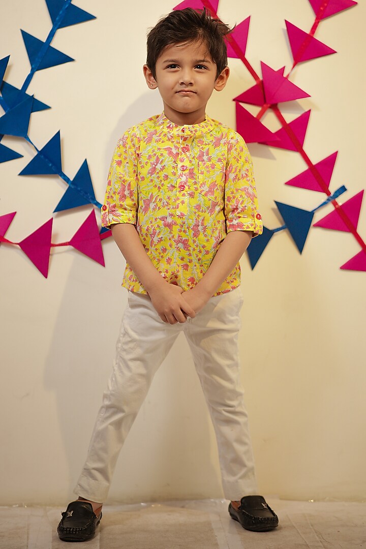 Yellow Printed Shirt For Boys by Tiny Colour