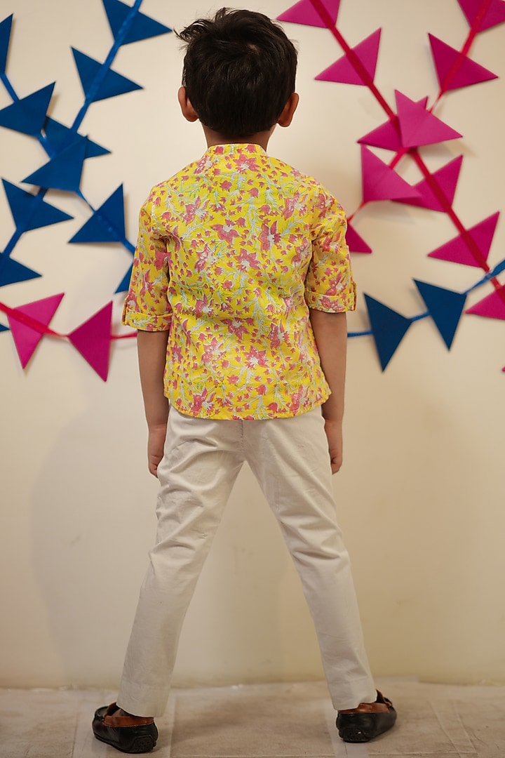 Yellow Mul Mul Printed Shirt For Boys by Tiny Colour at Pernia's Pop Up Shop