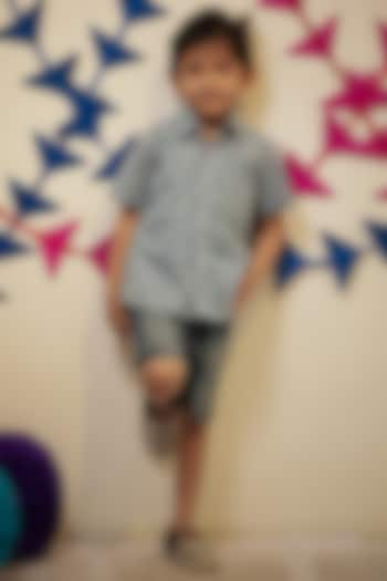 Greyish-Blue Printed Shirt For Boys by Tiny Colour at Pernia's Pop Up Shop