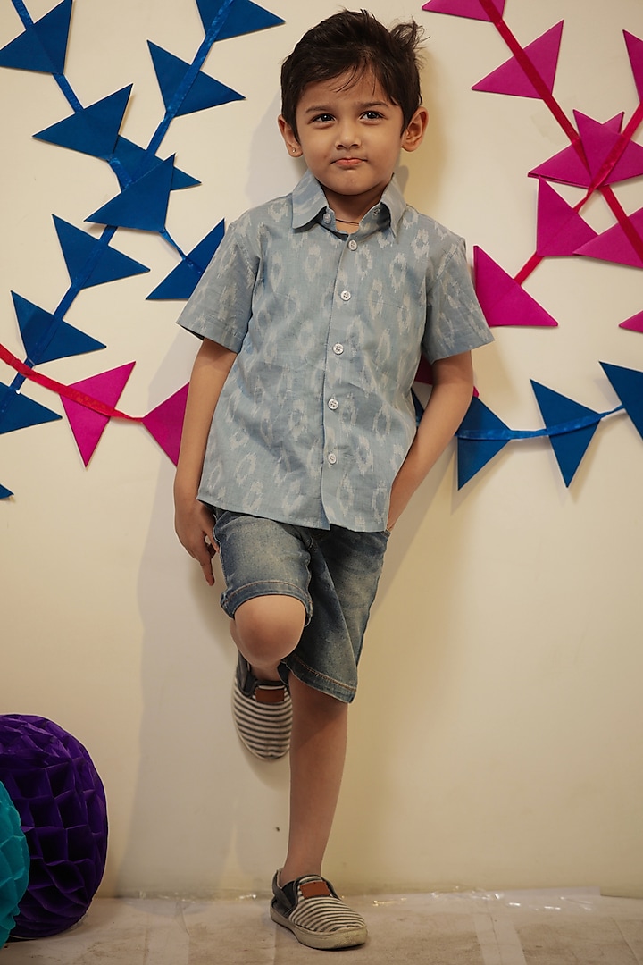 Greyish-Blue Printed Shirt For Boys by Tiny Colour at Pernia's Pop Up Shop