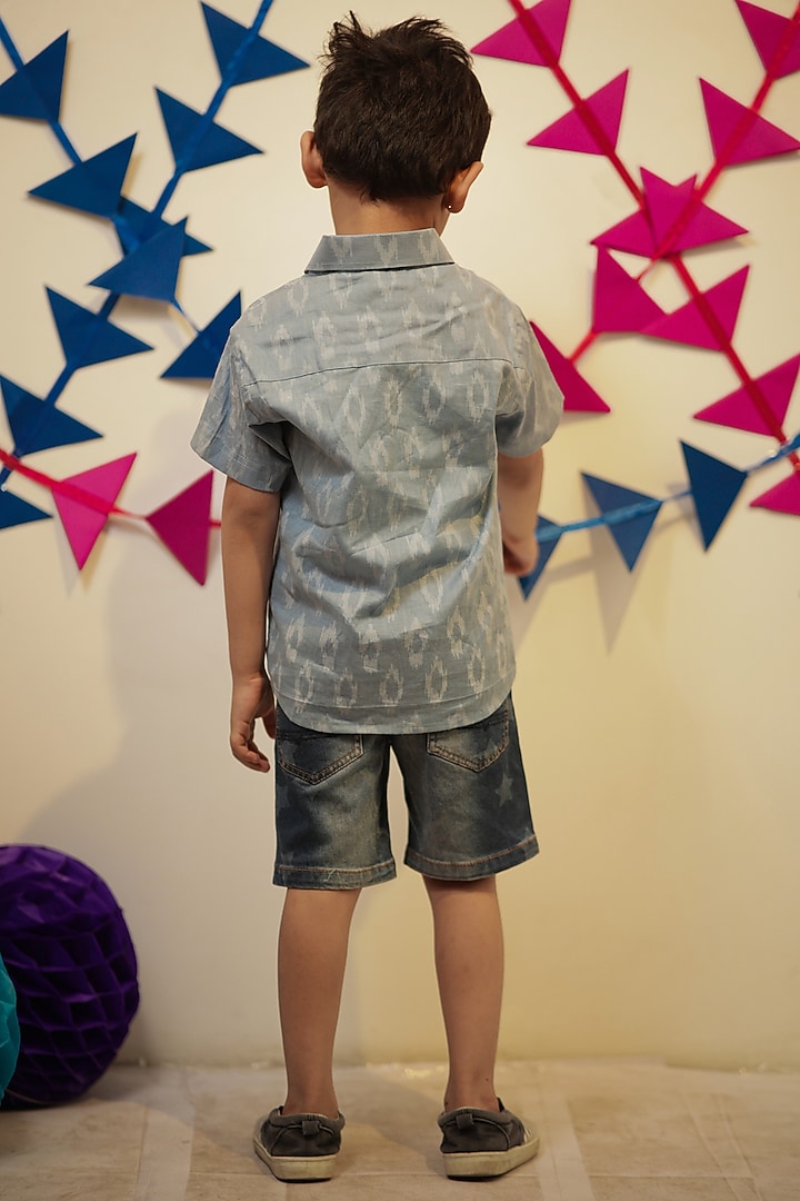 Greyish-Blue Cotton Printed Shirt For Boys by Tiny Colour at Pernia's Pop Up Shop