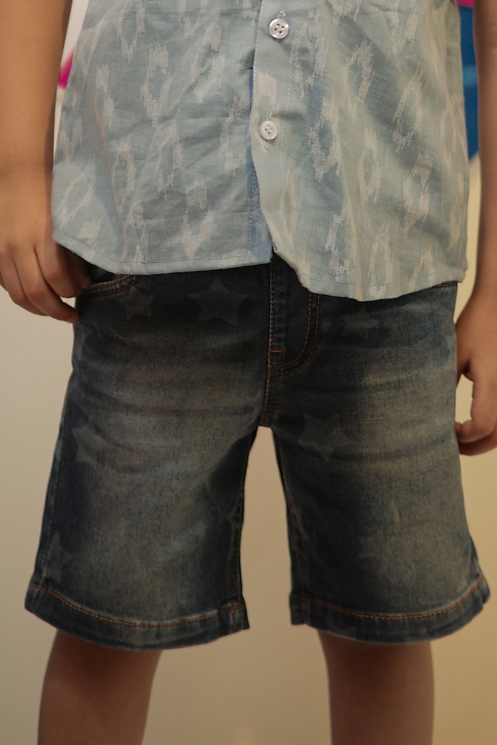 Greyish-Blue Cotton Printed Shirt For Boys by Tiny Colour at Pernia's Pop Up Shop