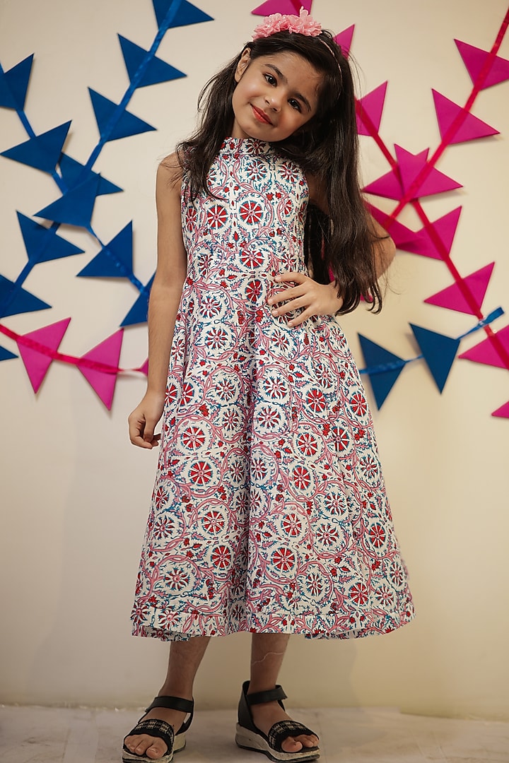 Multi-Colored Printed Dress For Girls by Tiny Colour