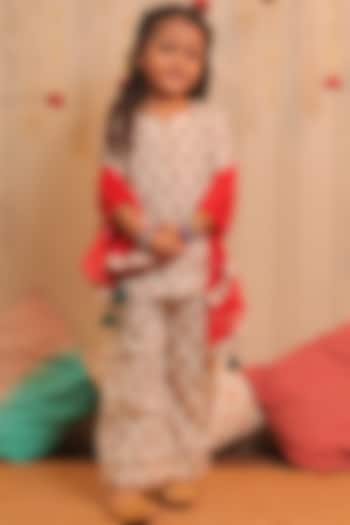 Off-White & Cherry Red Kurta Set For Girls by Tiny Colour at Pernia's Pop Up Shop