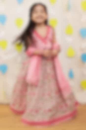 Pink Mulmul Cotton Block Printed Lehenga Set For Girls by Tiny Colour at Pernia's Pop Up Shop