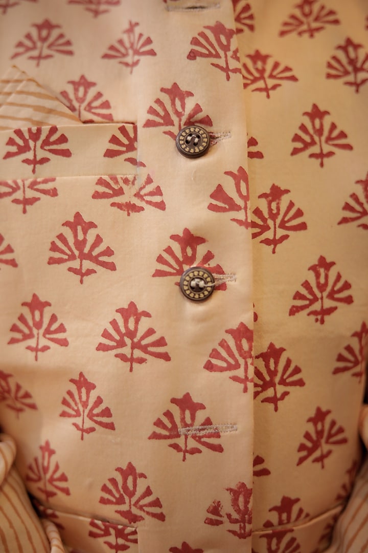 Peach Glaze Cotton Block Printed Nehru Jacket With Kurta Set For Boys by Tiny Colour at Pernia's Pop Up Shop