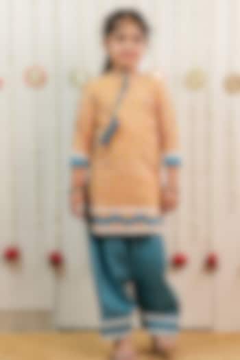 Yellow Cotton Hand Block Printed Kurta Set For Girls by Tiny Colour at Pernia's Pop Up Shop