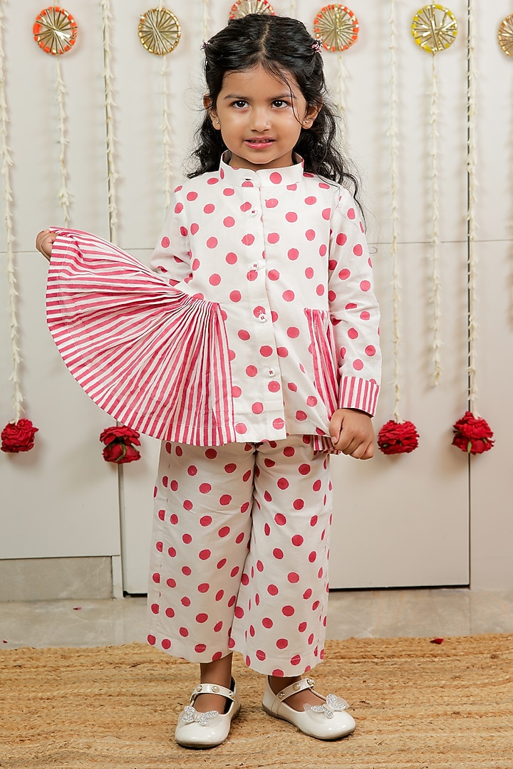 White Cotton Polka Printed Co-Ord Set For Girls by Tiny Colour at Pernia's Pop Up Shop