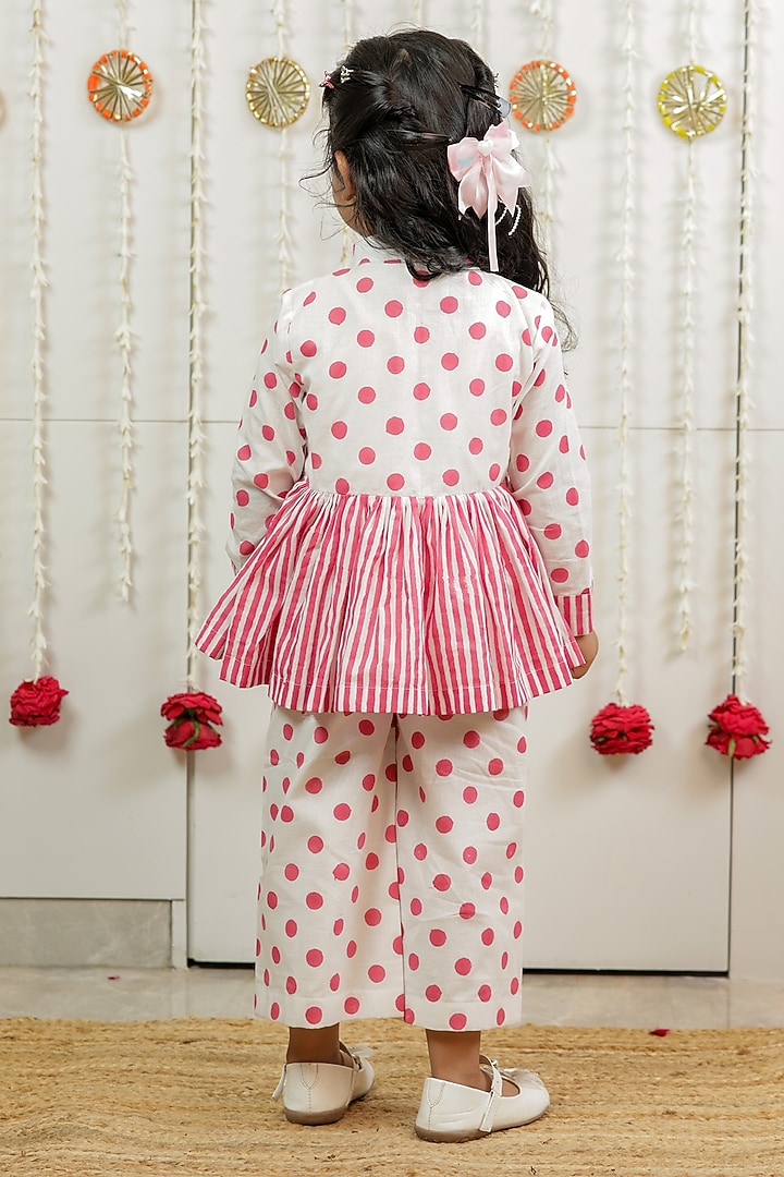 White Cotton Polka Printed Co-Ord Set For Girls by Tiny Colour at Pernia's Pop Up Shop