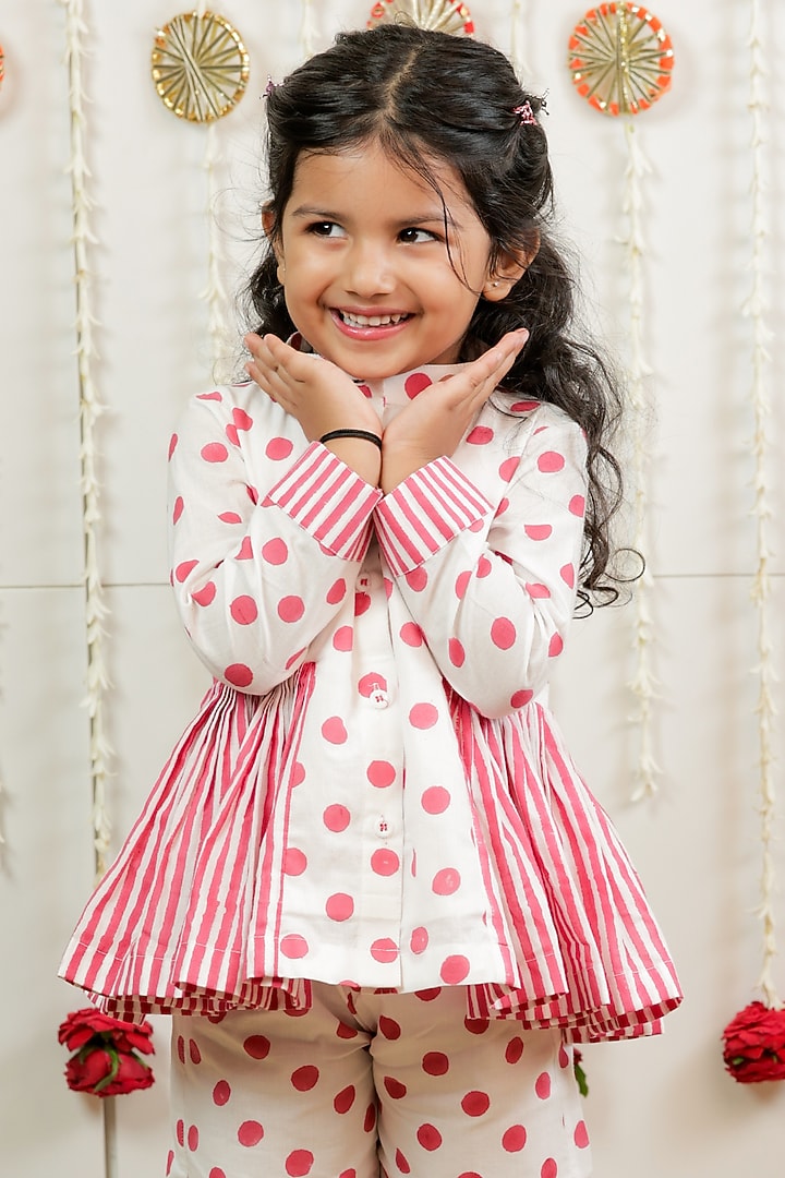 White Cotton Polka Printed Co-Ord Set For Girls by Tiny Colour at Pernia's Pop Up Shop