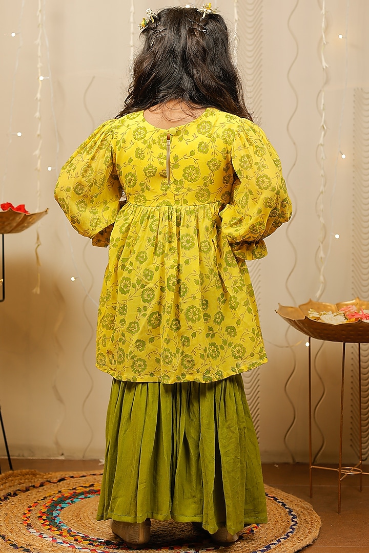 Green Georgette Sharara Set For Girls by Tiny Colour at Pernia's Pop Up Shop