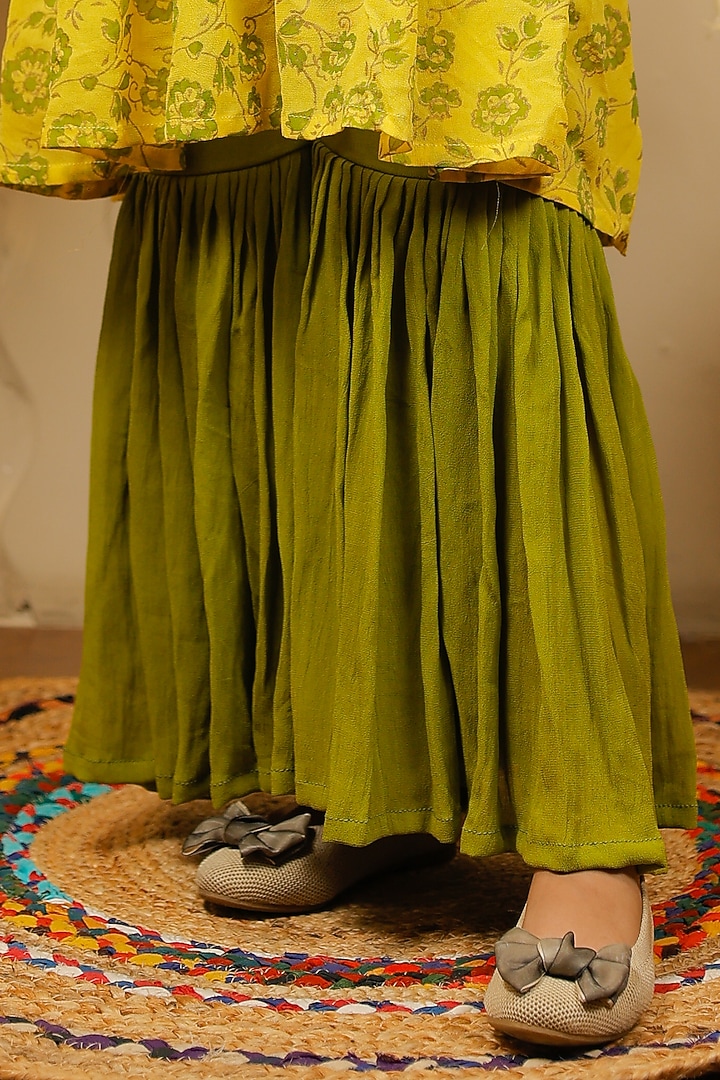 Green Georgette Sharara Set For Girls by Tiny Colour at Pernia's Pop Up Shop