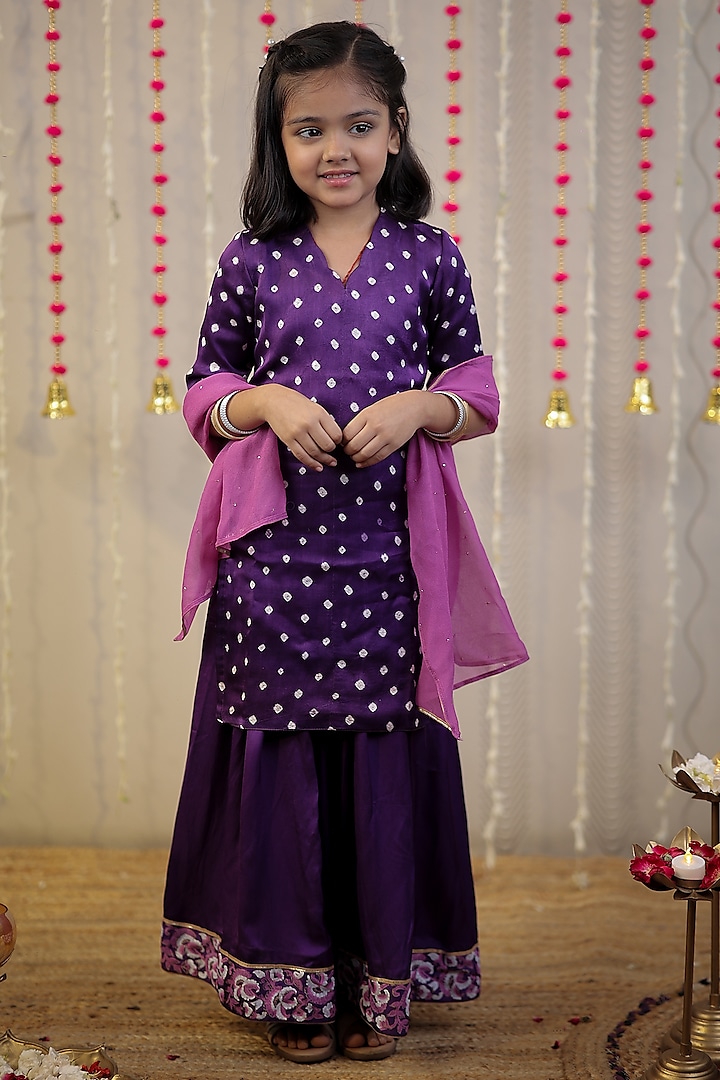 Purple Modal Lace Embellished Sharara Set For Girls by Tiny Colour at Pernia's Pop Up Shop