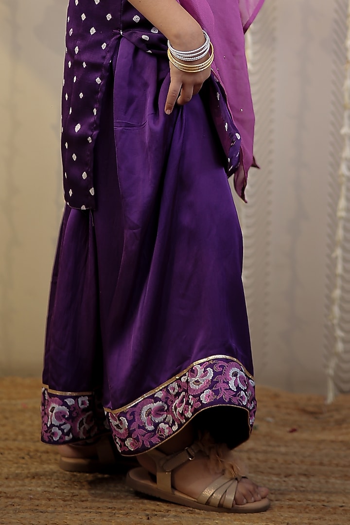 Purple Modal Lace Embellished Sharara Set For Girls by Tiny Colour at Pernia's Pop Up Shop