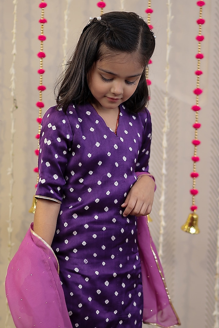 Purple Modal Lace Embellished Sharara Set For Girls by Tiny Colour at Pernia's Pop Up Shop