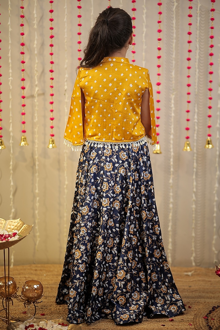 Ink Blue Modal Block Printed Skirt Set For Girls by Tiny Colour at Pernia's Pop Up Shop
