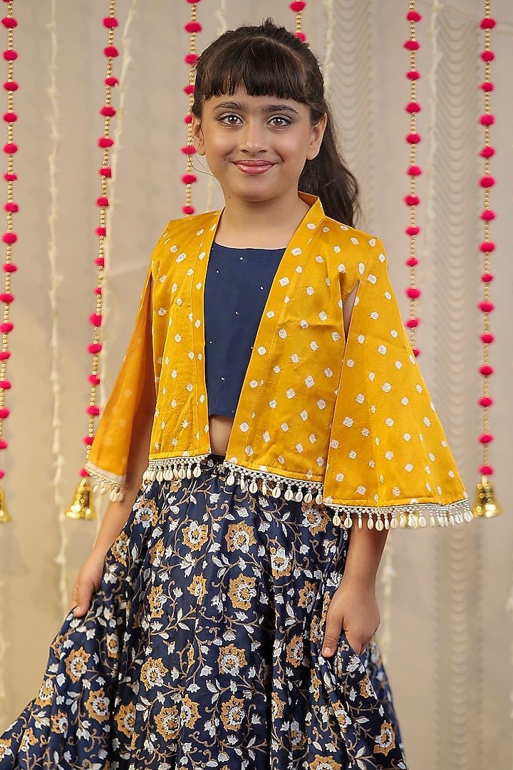Ink Blue Modal Block Printed Skirt Set For Girls by Tiny Colour at Pernia's Pop Up Shop