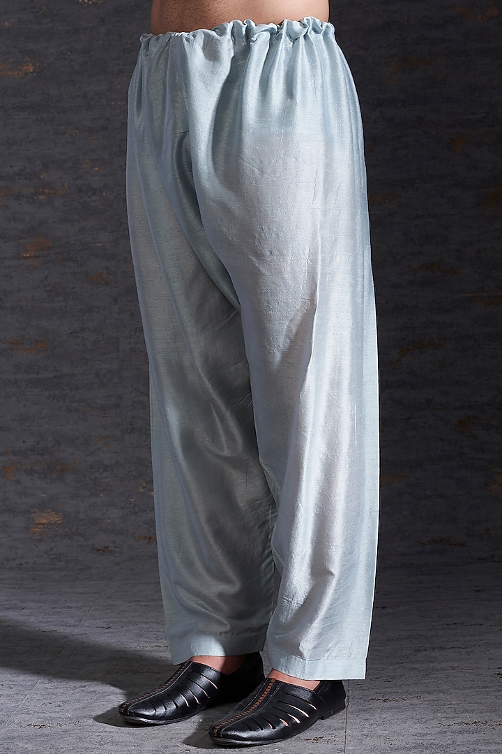 Pewter & Charcoal Pathani Kurta Set In Raw Silk by Hemant Trevedi Men at Pernia's Pop Up Shop