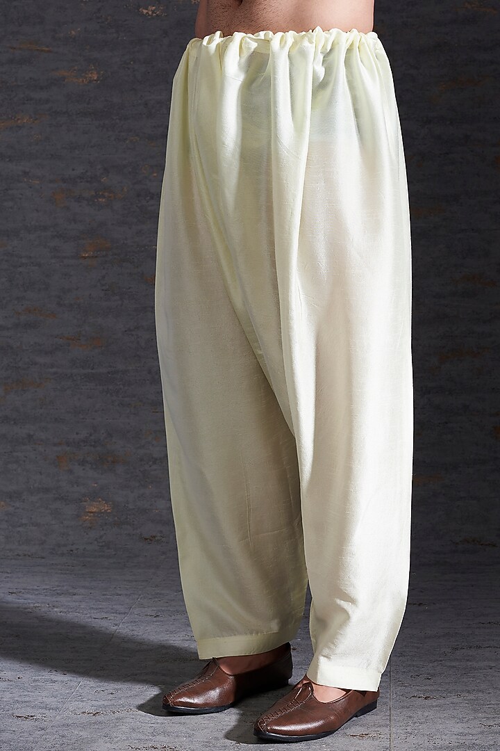 Snow & Camel Raw Silk Printed Pathani Kurta Set by Hemant Trevedi Men at Pernia's Pop Up Shop