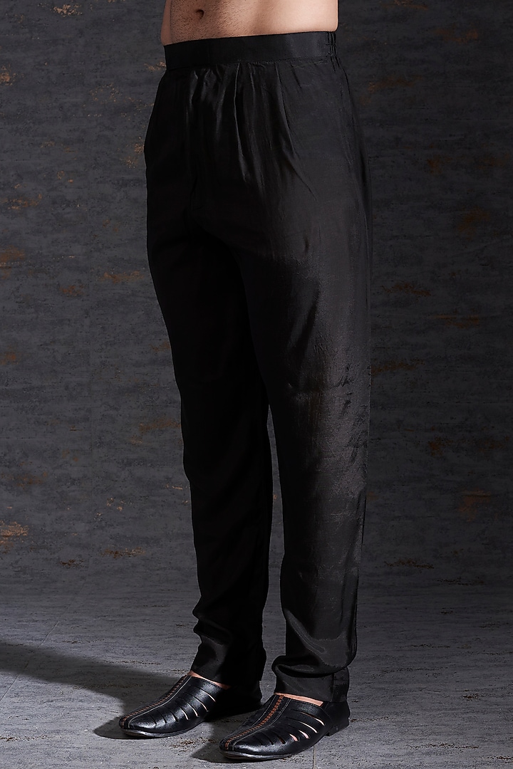 Pewter & Charcoal Kurta Set In Raw Silk by Hemant Trevedi Men at Pernia's Pop Up Shop